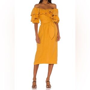 Mara Hoffman Arabella Off The Shoulder Midi Dress Yellow Orange NWT Size 8